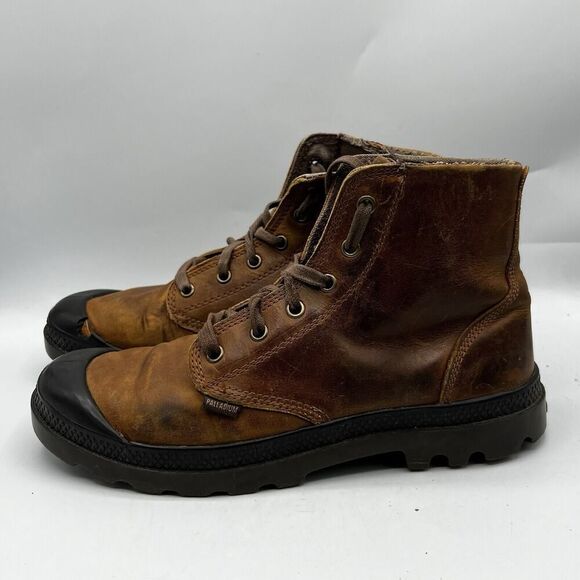 Palladium Brown Mens Size 8 Combat Baggy Brown Leather High Top Comfort Boots - Picture 4 of 13